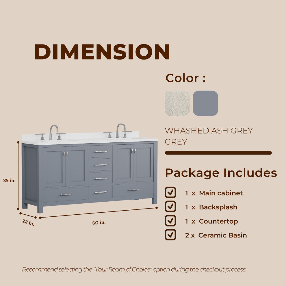 Caroline Avenue 72" Double Bathroom Vanity Set, Gray