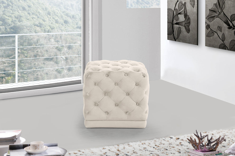 Stella Velvet Upholstered Ottoman/Stool, Cream