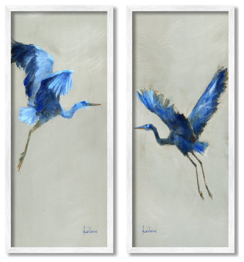Flying Cranes Abstract Birds Expressive Blue Animal Flight,10 x 24