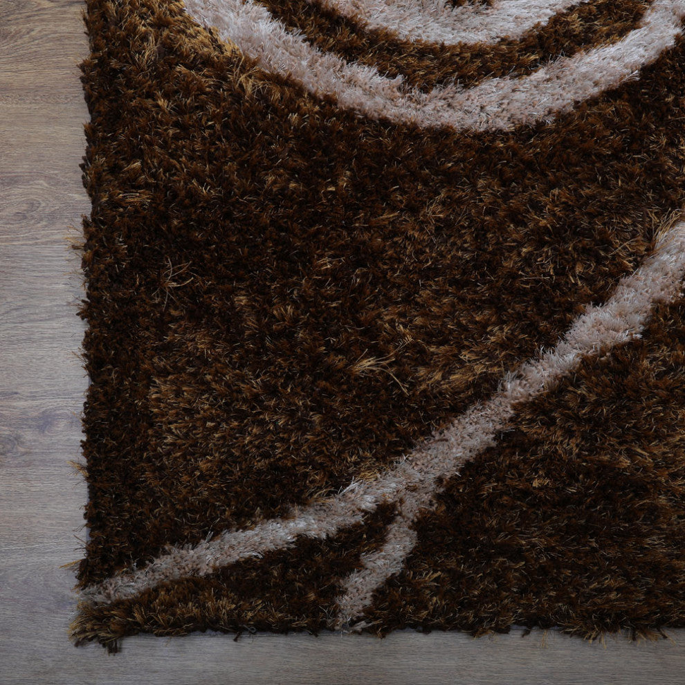 Hand Tufted Shag Polyester Area Rug Contemporary Brown Beige, [Rectangle] 8'x10'