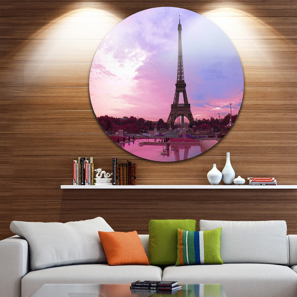 Eiffel Tower In Purple Tone, Landscape Photo Round Wall Art, 36"