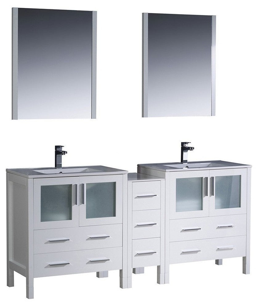 Torino 72" White Modern Double Sink Bathroom Vanity, Faucet FFT9151BN