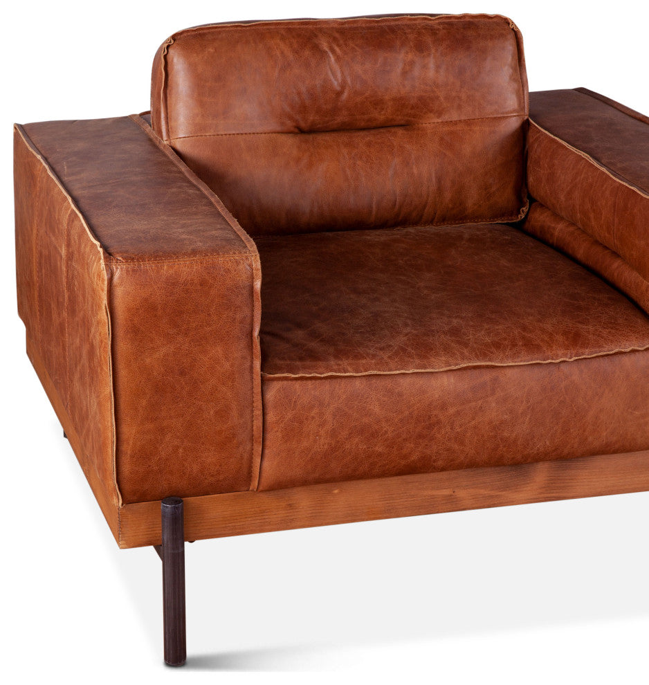 Chiavari Modern Leather Arm Chair, Vintage Cognac
