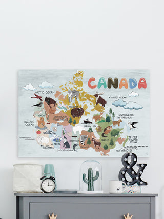 "Cloudy Canadian Map" Painting Print on Wrapped Canvas, 18"x12"