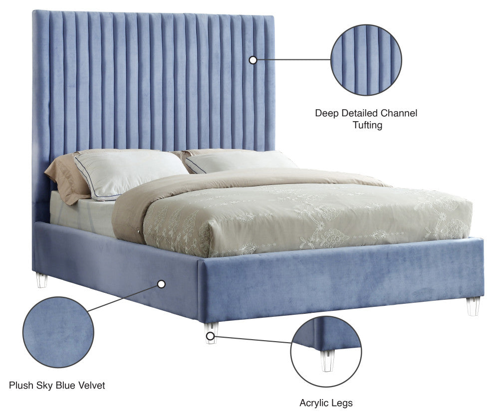 Candace Velvet Upholstered Bed, Sky Blue, Full