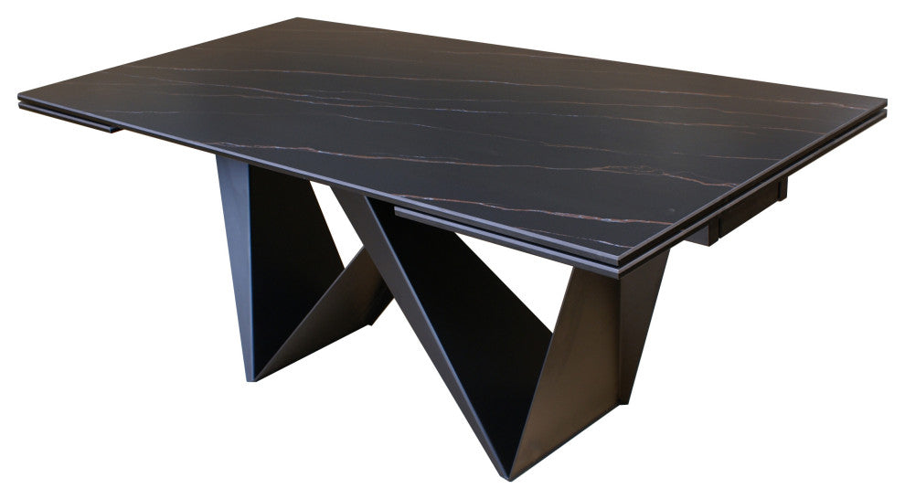 DAVEE Furniture Extendable Dining Table, Slate Black Ceramic Table Top