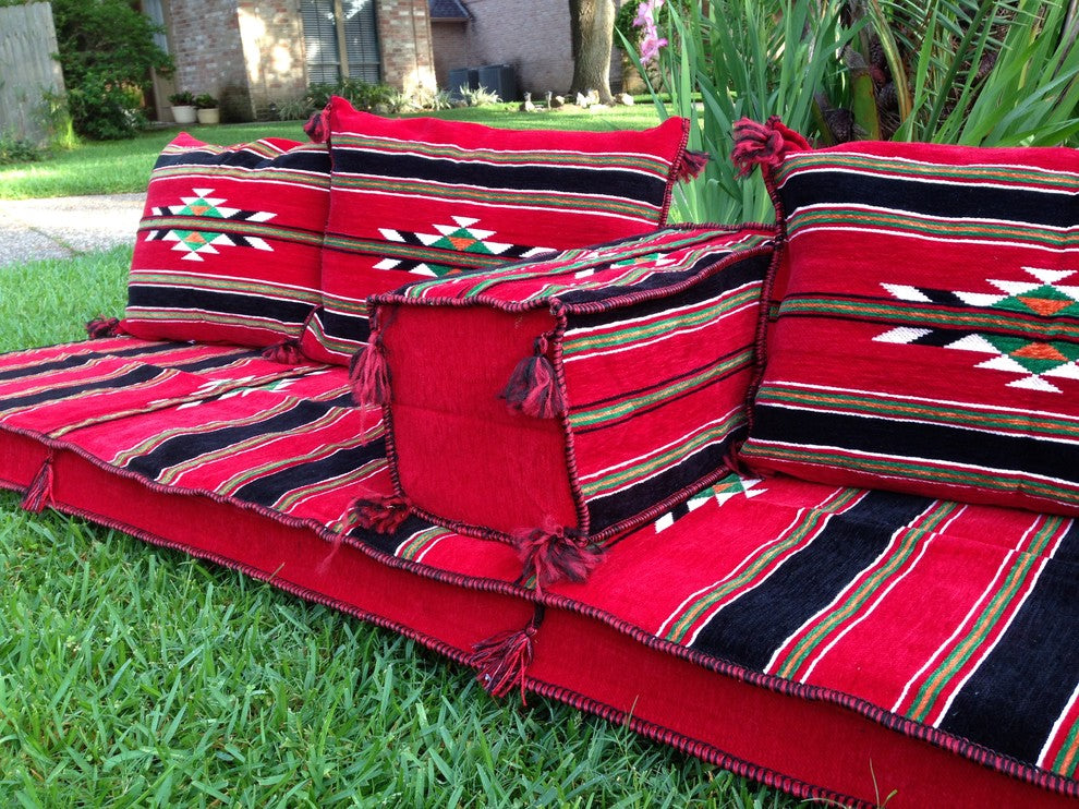 Abha 5-Piece Floor Seating Set, Traditional Arabic Red, Foam Filled