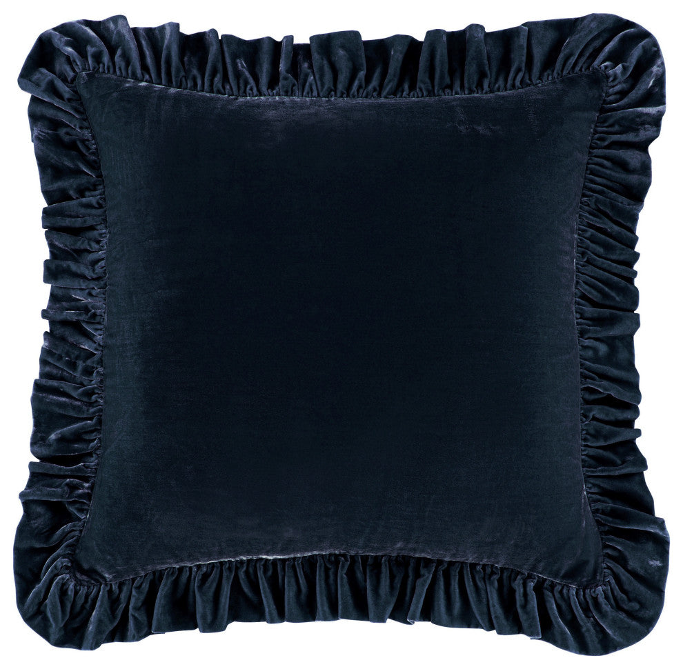 Stella Faux Silk Velvet Ruffled Euro Sham, 27" x 27", 1PC, Midnight Blue