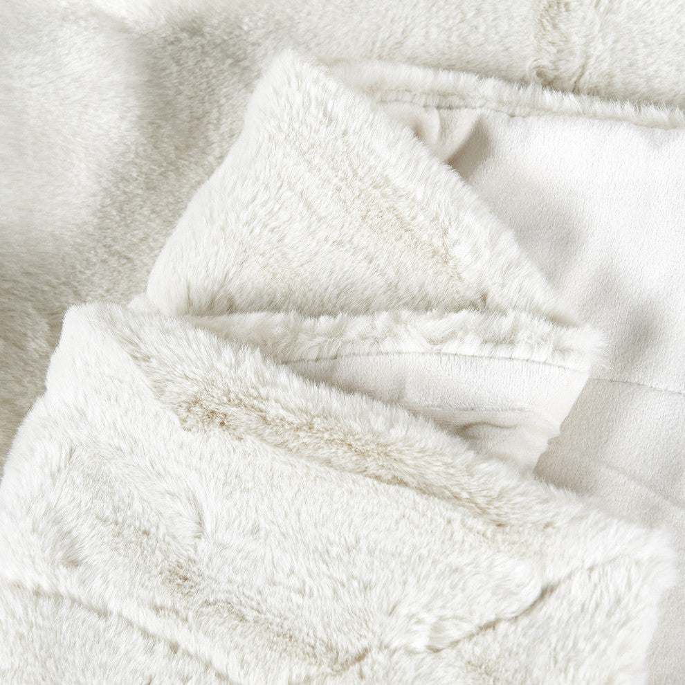 Fox Faux Fur Throw Blanket, Gardenia, 60''x80''