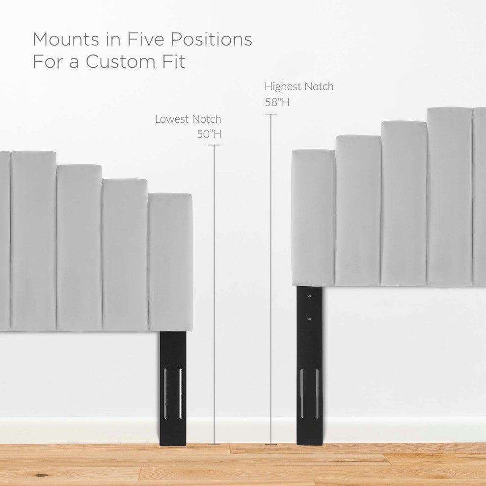 Elise Full Performance Velvet Platform Bed Light Gray