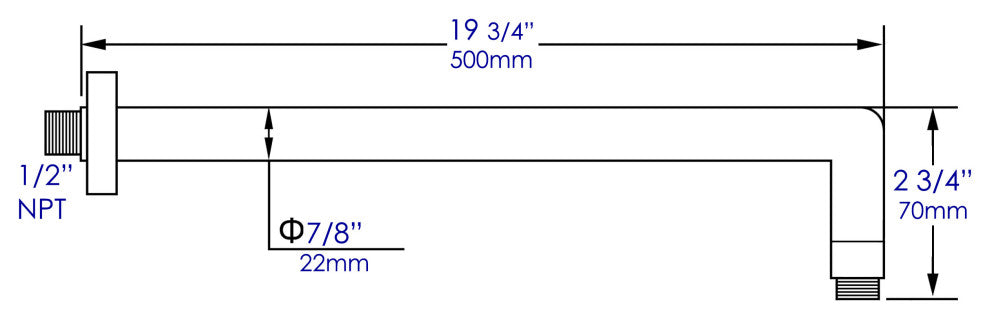 Shower Arm, Black Matte, 20", Round, Wall