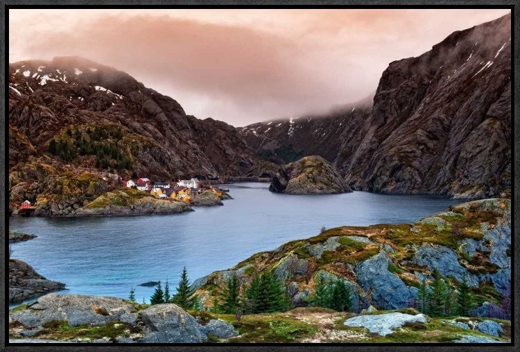 "Norwegian Village" Framed Canvas Giclee by Liloni Luca, 23x16"