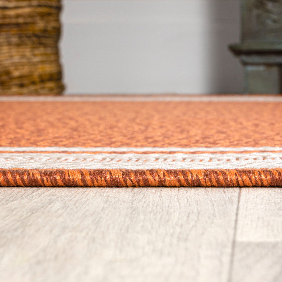 James Modern Border Stripe Indoor/Outdoor Area Rug, Orange/Cream, 8x10
