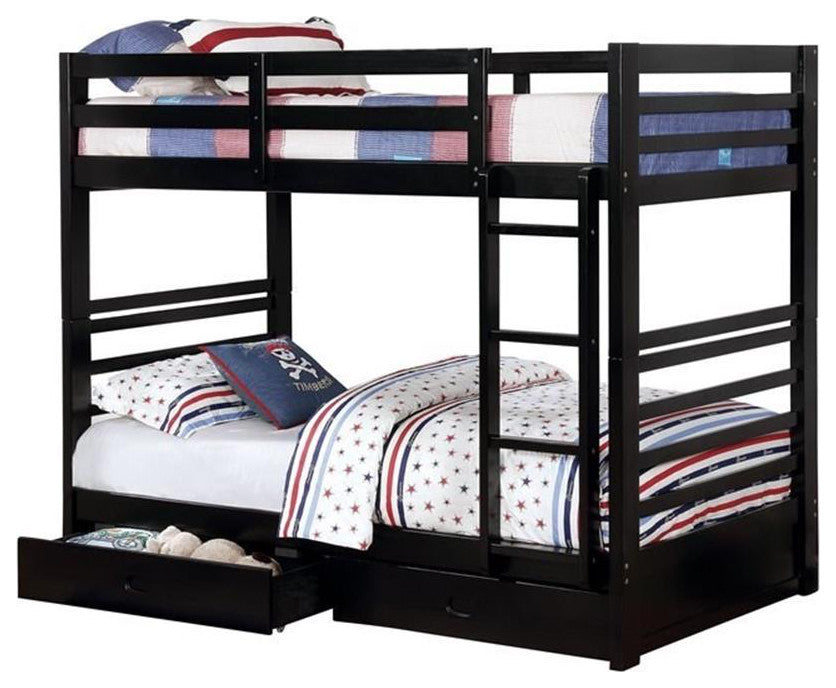 Furniture of America Tomi Wood Twin over Twin Storage Bunk Bed in Black