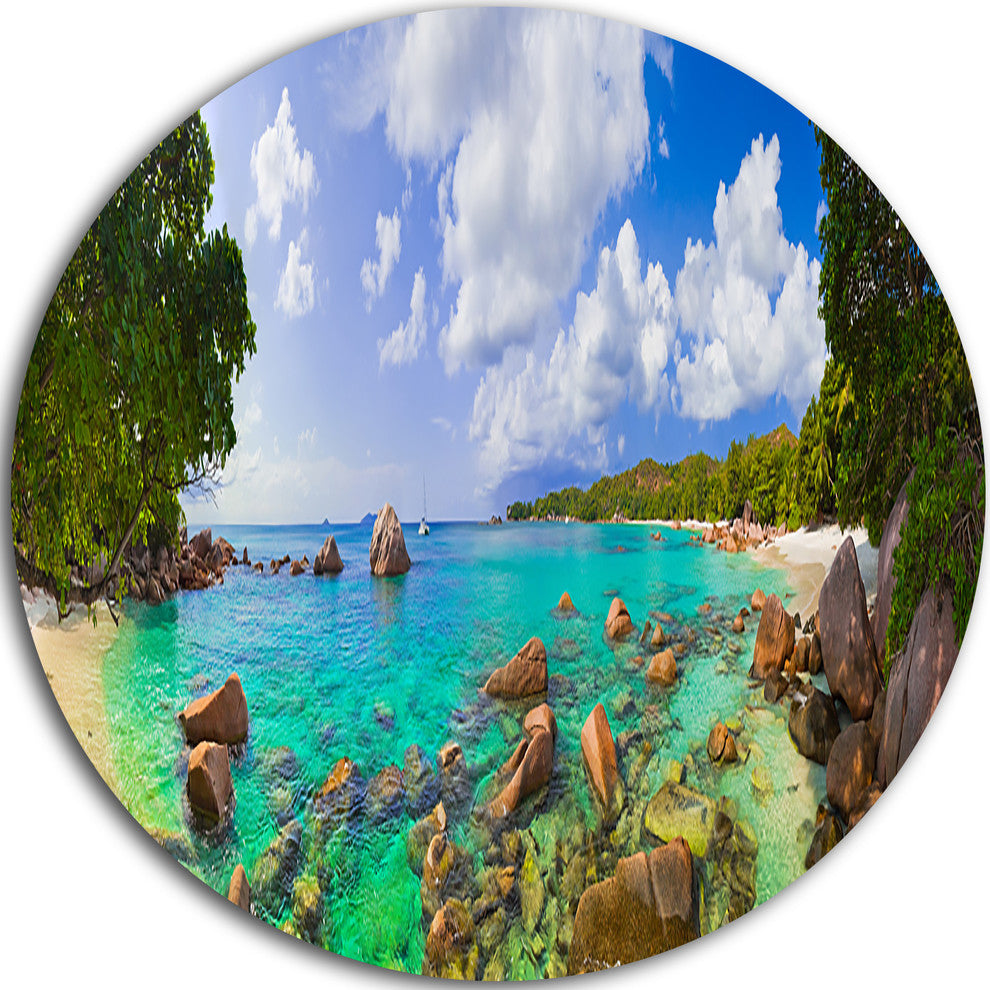 Beach Anse Lazio At Seychelles, Landscape Photo Disc Metal Artwork, 11"