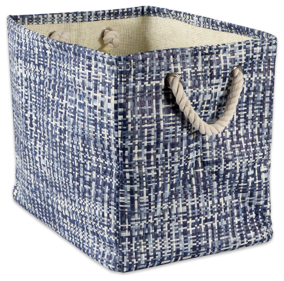 DII Paper Bin Tweed Nautical Blue Rectangle Large 17"x12x12"