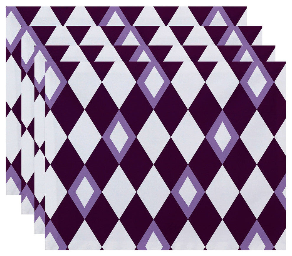 18"x14" Harlequin Geometric Print Placemats, Set of 4, Purple