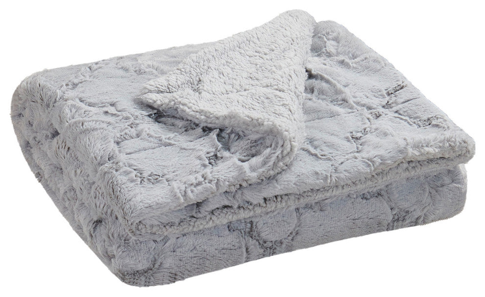 Ashley Brushed Faux Fur & Matching Sherpa Borrego Backing Throw, Gray, 50" X 60"