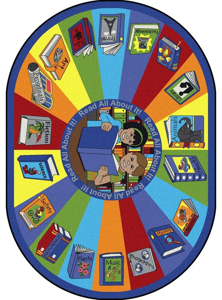Kid Essentials Rug, Read All About It, 5'4"x7'8" Oval