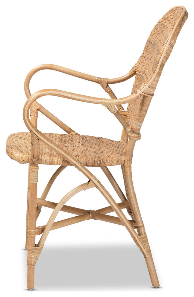 Ledell Modern Bohemian Natural Brown Finished Rattan Dining Chair