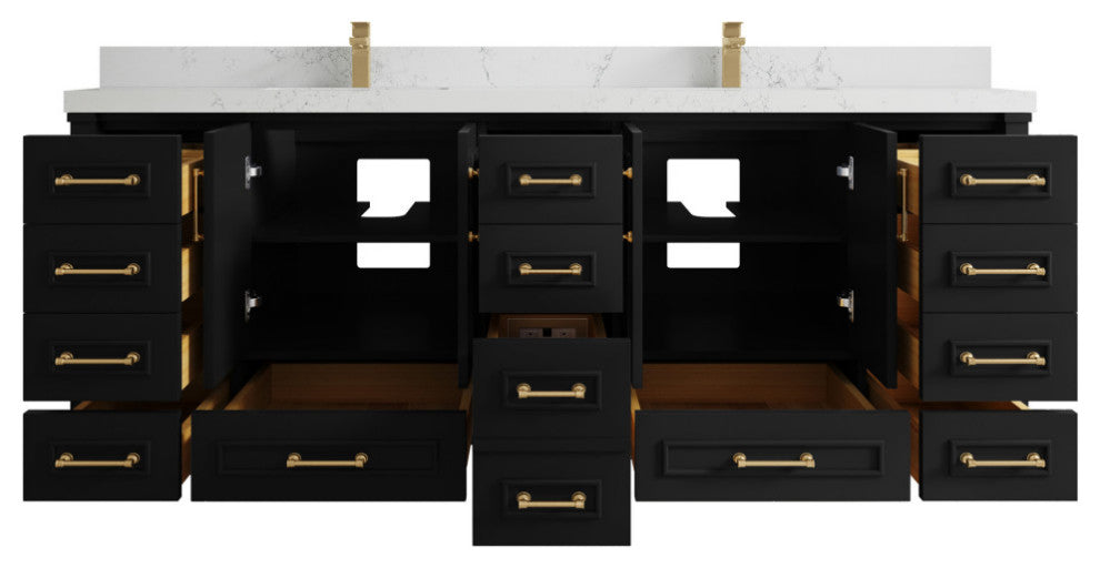 Aberdeen 84 Double Sink Bath Vanity in Black 2" Empira Quartz