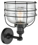 1-Light Large Bell Cage 8" Sconce, Matte Black, Glass: Seedy