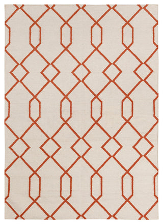 Lima Contemporary Area Rug, White and Orange, 7'x10'