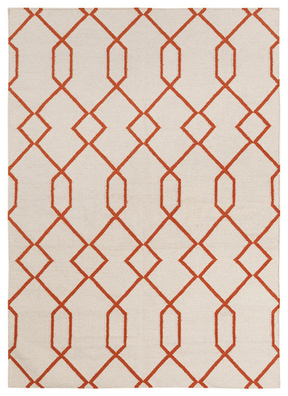 Lima Contemporary Area Rug, White and Orange, 7'x10'