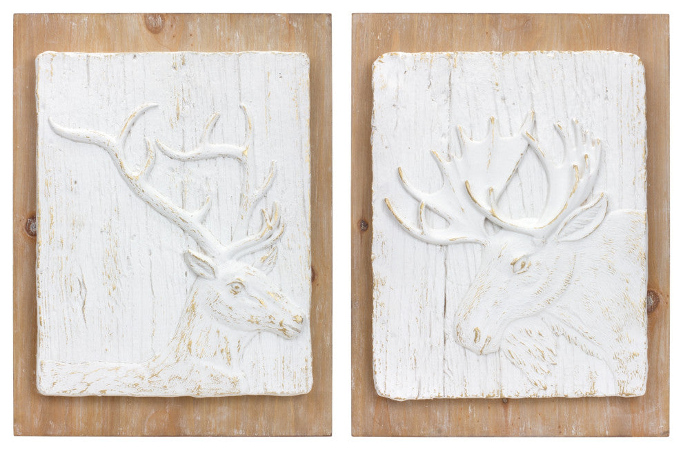 Moose and Deer Plaque, 2-Piece Set