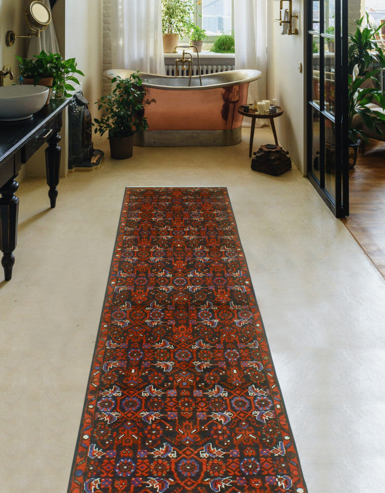 Fine Vintage Distressed Meryem Charcoal/Red Runner, 2'9 x 12'5