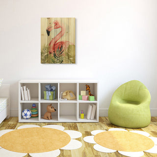 "Watercolor Flamingo Composition II" Wall Art Digital Print on Solid Wood