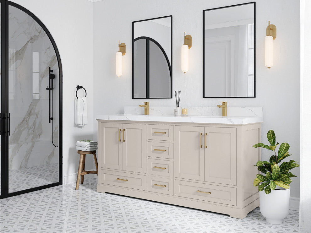 Boston 72" Double Sink Bath Vanity in Fine Grain 2" Carrara Marble