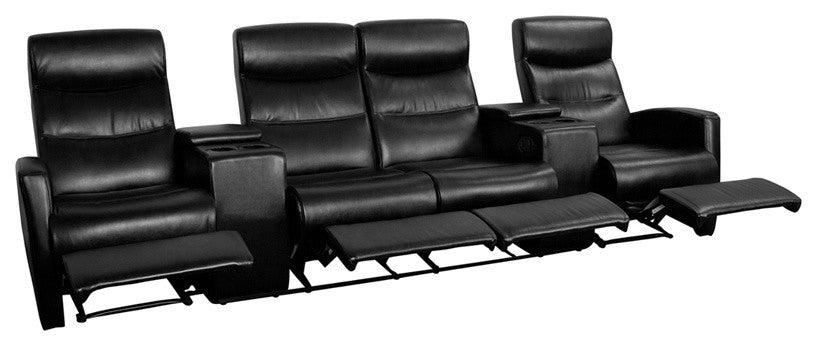 Modern 4-Seat Reclining Black Leather Theater Seating