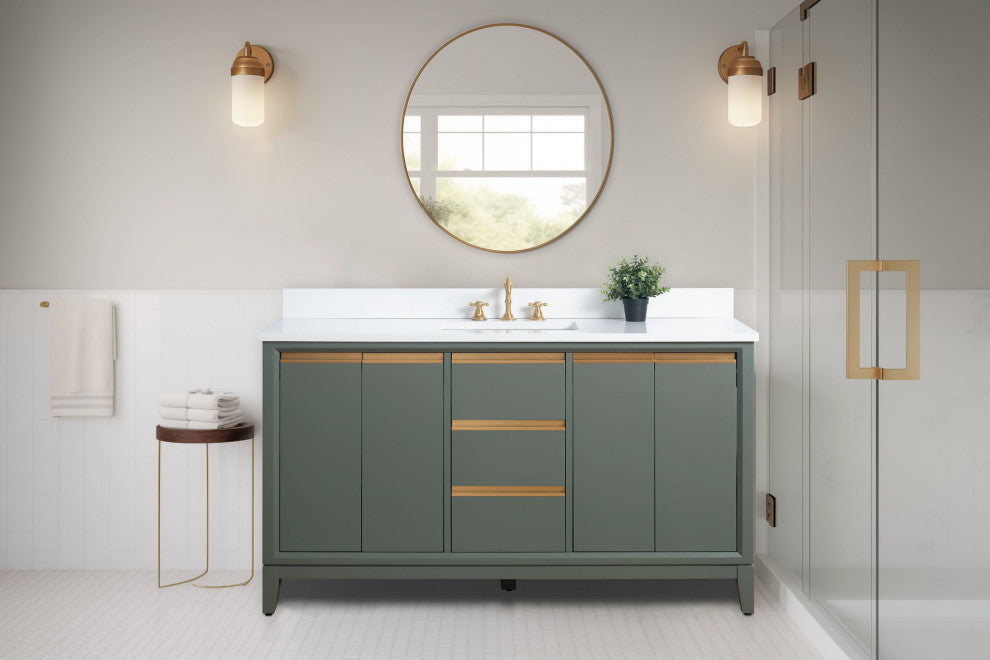Vanity Art Bathroom Vanity With Sink, Vintage Green, 60" Single