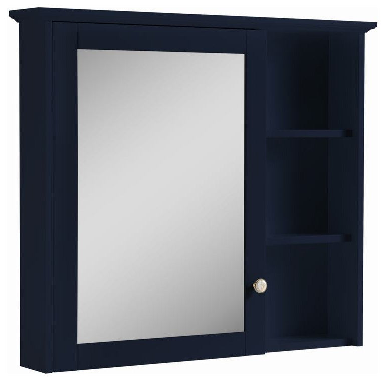Solid Wood Bathroom Medicine Cabinet With Silver Coated Mirror, Navy Blue, 34"x30"