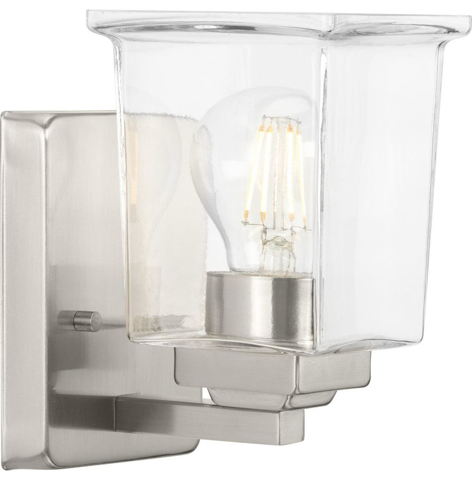 Gilmour Collection 1-Light Brushed Nickel Clear Glass Bath Vanity Light
