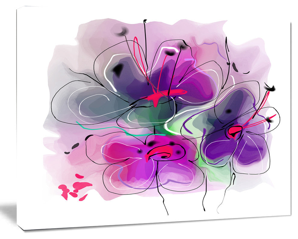 Purple Flower Illustration Sketch, Floral Canvas Art Print, 20"x12"