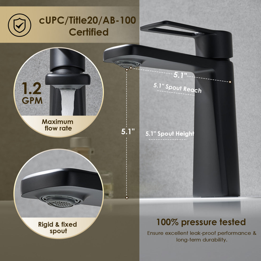 Paula Single Hole Single-Handle Bathroom Faucet, Matte Black
