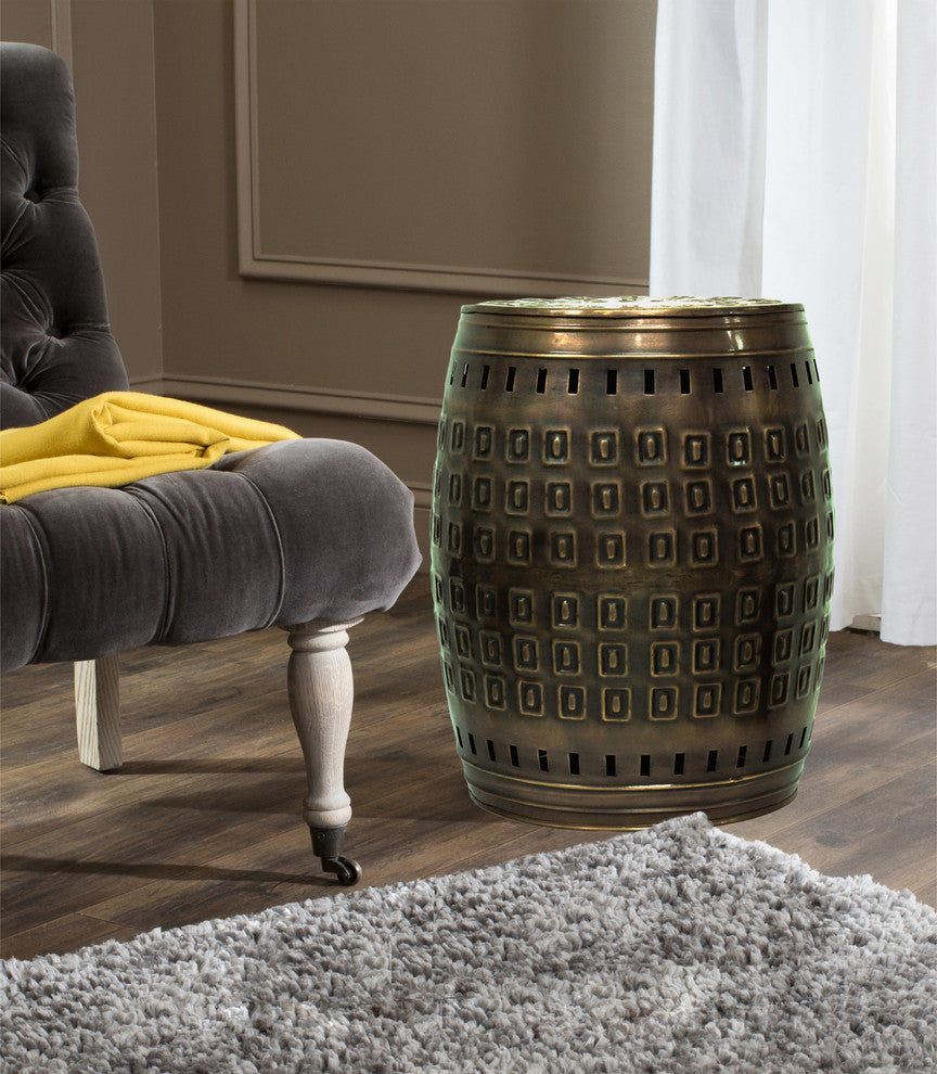 Saffron Fabs Hand Hammered Metal Stool, Bronze, 19"