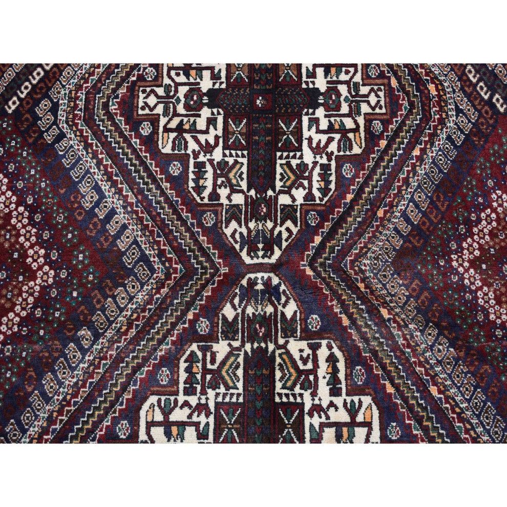 Blue Vintage Persian Shiraz Design Pure Wool Hand Knotted Rug 4'1" x 5'9"