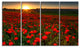 Sunset over Garden with Red Poppies, Floral Canvas Art Print, 48"x28", 4 Panels