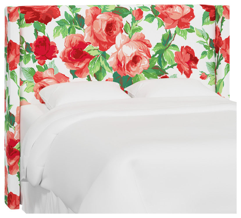 Red from Scalamandre King Hudson Headboard, Cabbage Rose Coral/Ivory