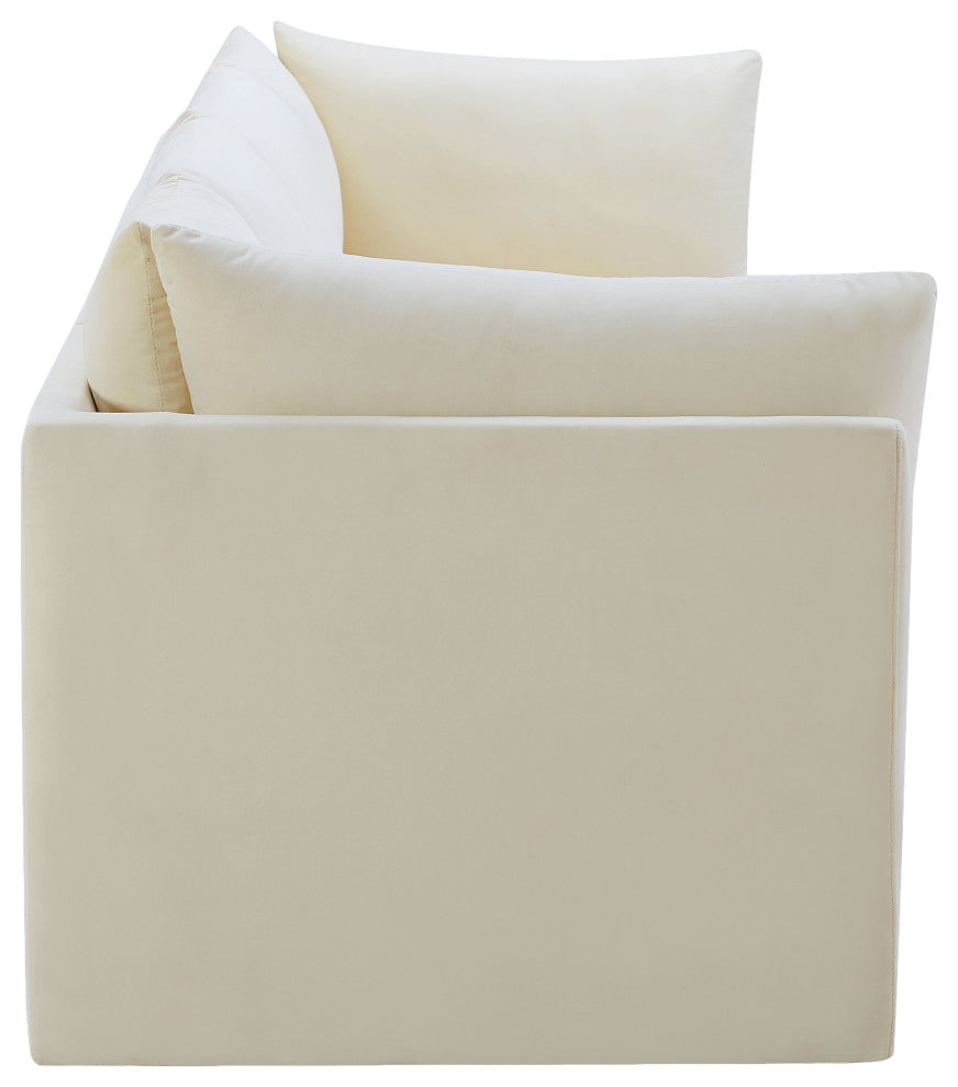 Jacob Velvet Upholstered 3-Piece Modular Sofa, Cream