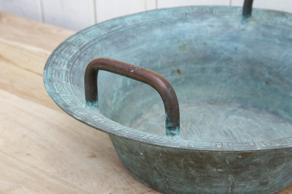 Large Antique Verdigris Copper Pot