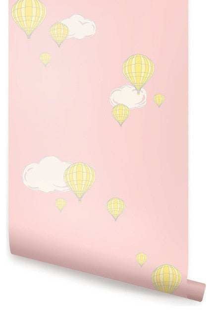 Hot Air Balloon Peel and Stick Vinyl Wallpaper, Pink, 24"w X 60"h