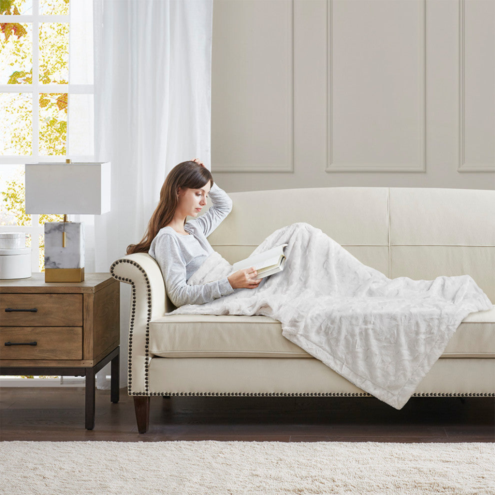Madison Park Zuri Oversized Faux Fur Throw, White