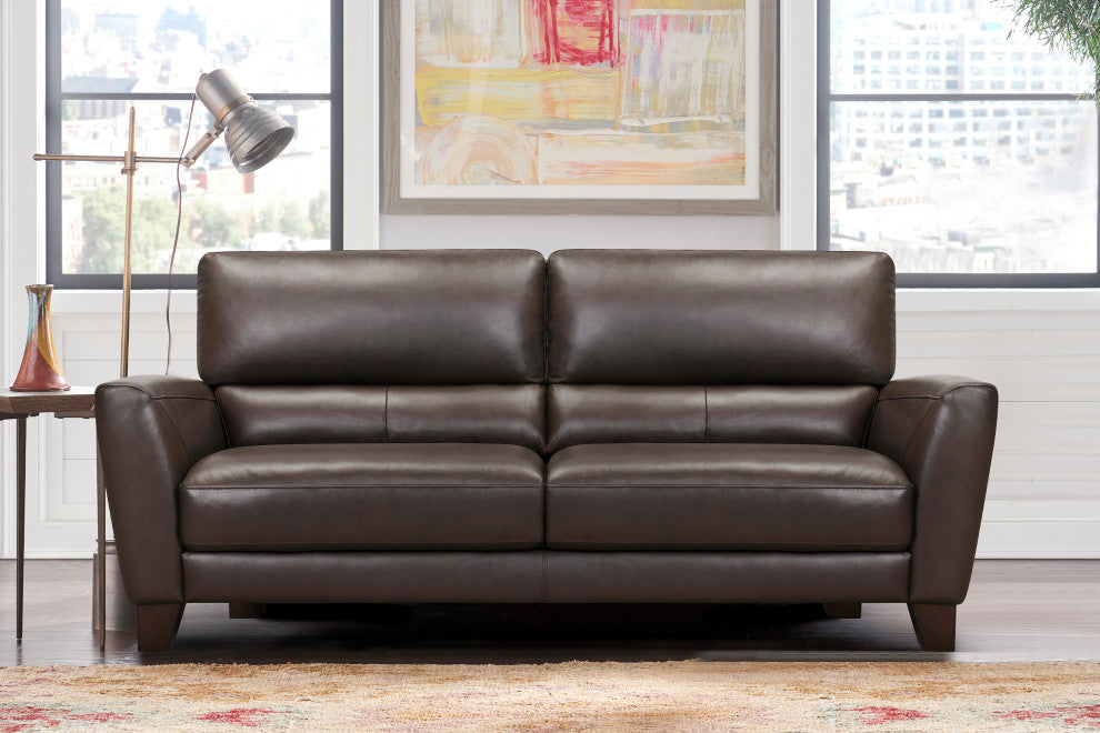 Bergen 87" Genuine Leather Square Arm Sofa, Espresso