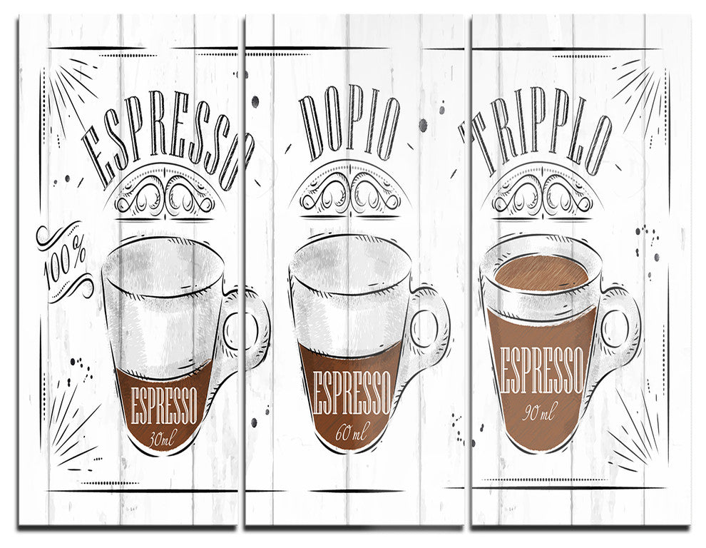 "Espresso Kraf Gray" Poster Metal Wall Art, 3 Panels, 36"x28"