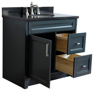 37" Single Sink Vanity, Dark Gray Finish With Black Galaxy Granite