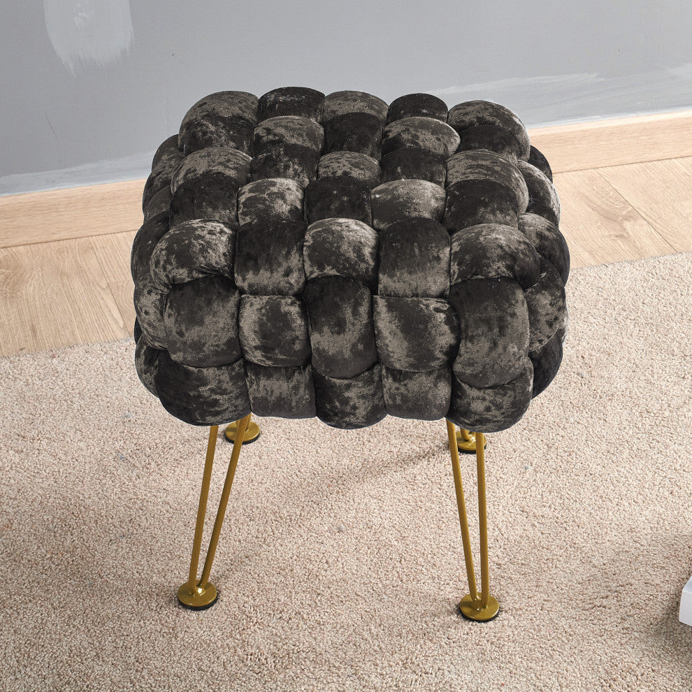 Crushed Velvet Pouf Stool, Chocolate, 16''x16''x16''